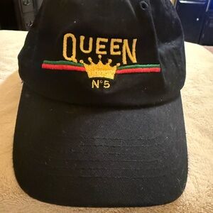 Queen Black Cap with Gold Crown and Green Stripe